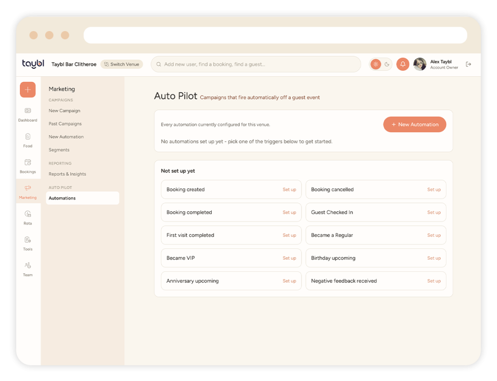 Taybl restaurant marketing software - marketing auto pilot