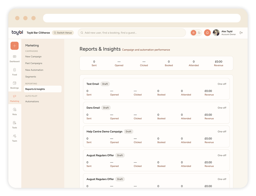 Taybl restaurant marketing software - conversion tracking