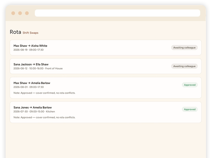 Taybl Restaurant Management Software - Shift Swaps